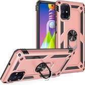 Anti-Shock Hybrid Ring Armor Hoesje Geschikt voor: Samsung Galaxy M51 - rose goud