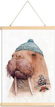 JUNIQE - Posterhanger Tatooed Walrus -30x45 /Blauw & Bruin