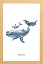 JUNIQE - Poster met houten lijst Humpback Whale II -13x18 /Blauw