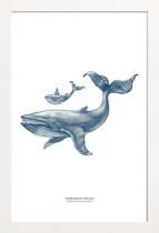 JUNIQE - Poster met houten lijst Humpback Whale II -13x18 /Blauw