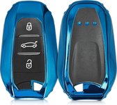 kwmobile autosleutelbehuizing voor Peugeot Citroen 3-knops Smartkey autosleutel (alleen Keyless Go) - Sleutelbehuizing autosleutel - Sleutelhoes in hoogglans Blauw