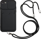 Sliding Camera Cover Design TPU-beschermhoes met kaartsleuf en nekkoord voor iPhone 6 / 6s (zwart)