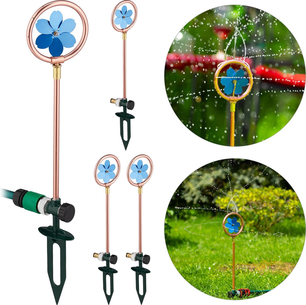 Relaxdays 4x tuinsproeier bloem metaal - cirkelsproeier - gazonsproeier - tuindecoratie
