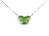 korte zilveren halsketting halssnoer collier gerhodineerd Model Vlinder met groene steen