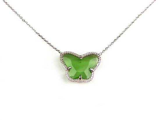 collier court en argent collier collier plaqué rhodium Modèle Papillon avec pierre verte