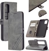 voor xiaomi mi 10 ultra stiksels stijl 2-kleuren koe textuur horizontale flip pu lederen tas met houder en kaartsleuf en lanyard (grijs)