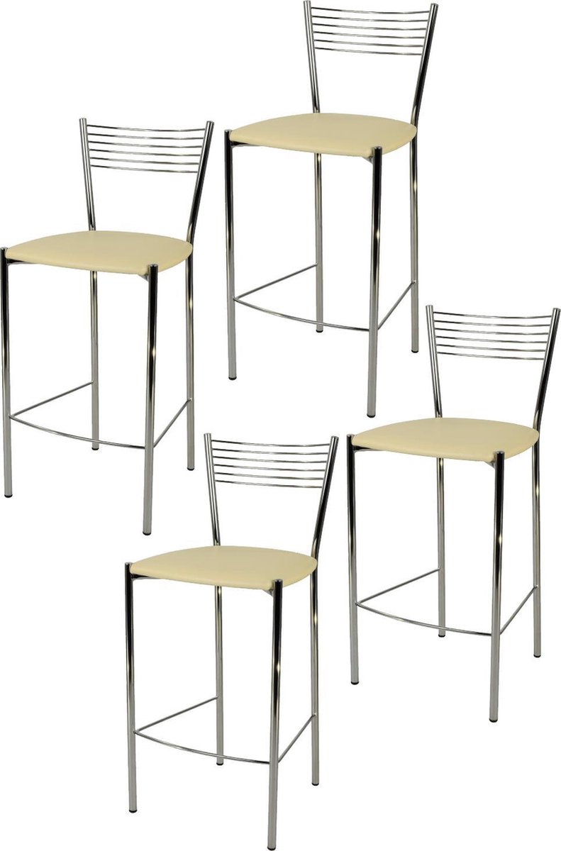 Tommychairs Elegance - Eetkamerstoelen - Set van 4 - Chroom & Zand - Kunstleer