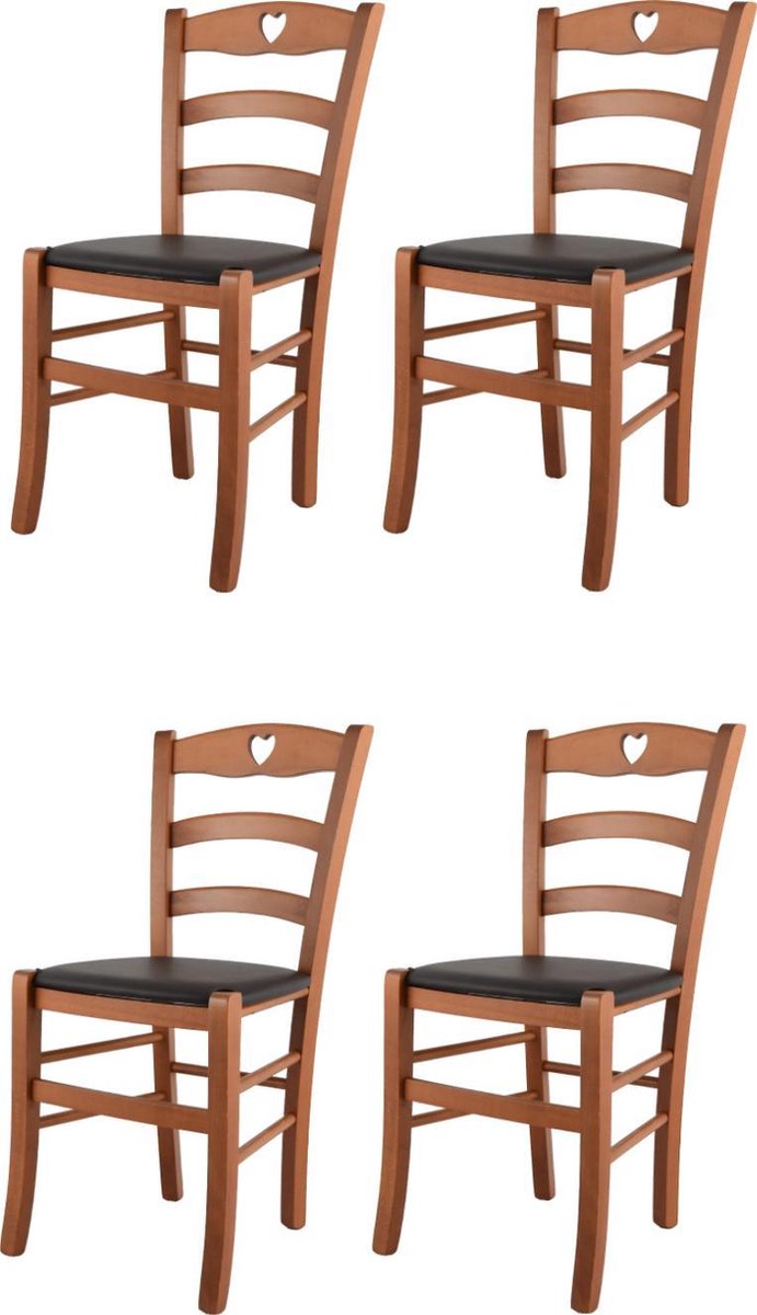 Tommychairs Cuore - Eetkamerstoelen - Set van 4 - Kersenhout - Kunstleer