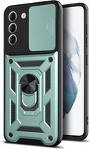 Voor Samsung Galaxy S21 FE Sliding Camera Cover Design TPU + pc-beschermhoes (donkergroen)