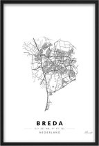 Poster Stad Breda - A3 - 30 x 40 cm - Inclusief lijst (Zwart MDF)
