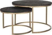 Salontafel set van 2 rond zwart/goud hout metaal (r-000SP33605)