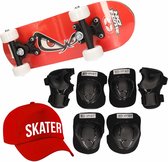 Skateboard set voor kinderen maat L - 9-10 jaar/valbescherming/skater pet/skateboard met print 43 cm rood