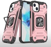 Magnetisch pantser Schokbestendig TPU + pc-hoesje met metalen ringhouder voor iPhone 13 mini (roségoud)