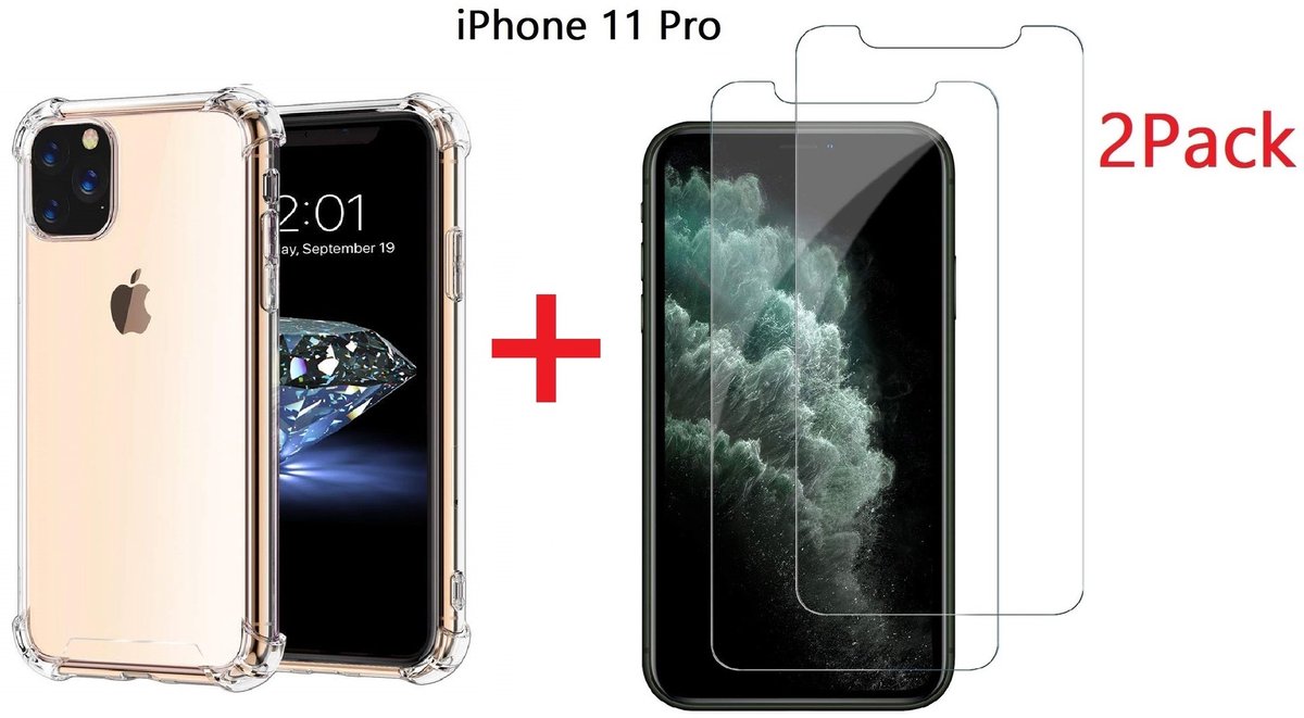 Ntech hoesje Geschikt voor iPhone 11 Pro Anti Shock Hoesje + 2X Screenprotector