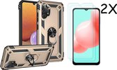 Samsung A32 Hoesje kickstand Armor case Goud - Galaxy A32 4G Ring houder TPU backcover hoesje - met Galaxy A32 4G screenprotector 2 pack