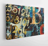 Art abstract grunge collage with number, geometric and typo elements, colorful background with red, yellow, blue, old gold and black colors  - Modern Art Canvas - Horizontal - 1117