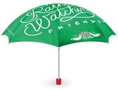 Groene paraplu met 'I'd Rather Be Watching FRIENDS' tekst en Central Perk logo.