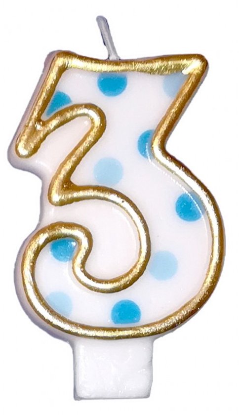 Haza Bougie Anniversaire Originale Numéro 3 Or / Bleu 6 Cm
