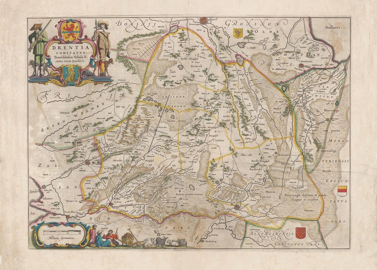 Esque Poster Historische kaart Drenthe – 1642 – Large 50x70 – Plattegrond - Meppel, Groningen Losse Poster