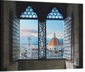 Doorkijk uit raam op de Dom van Florence - Foto op Canvas - 100 x 75 cm