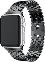 Strap-it Stalen band hexagons - Geschikt voor Apple Watch bandje - Series 1/2/3/4/5/6/7/8/9/SE/Ultra (2) - Goud - Unieke RVS band met hexagon schakels - Metalen iWatch bandje voor