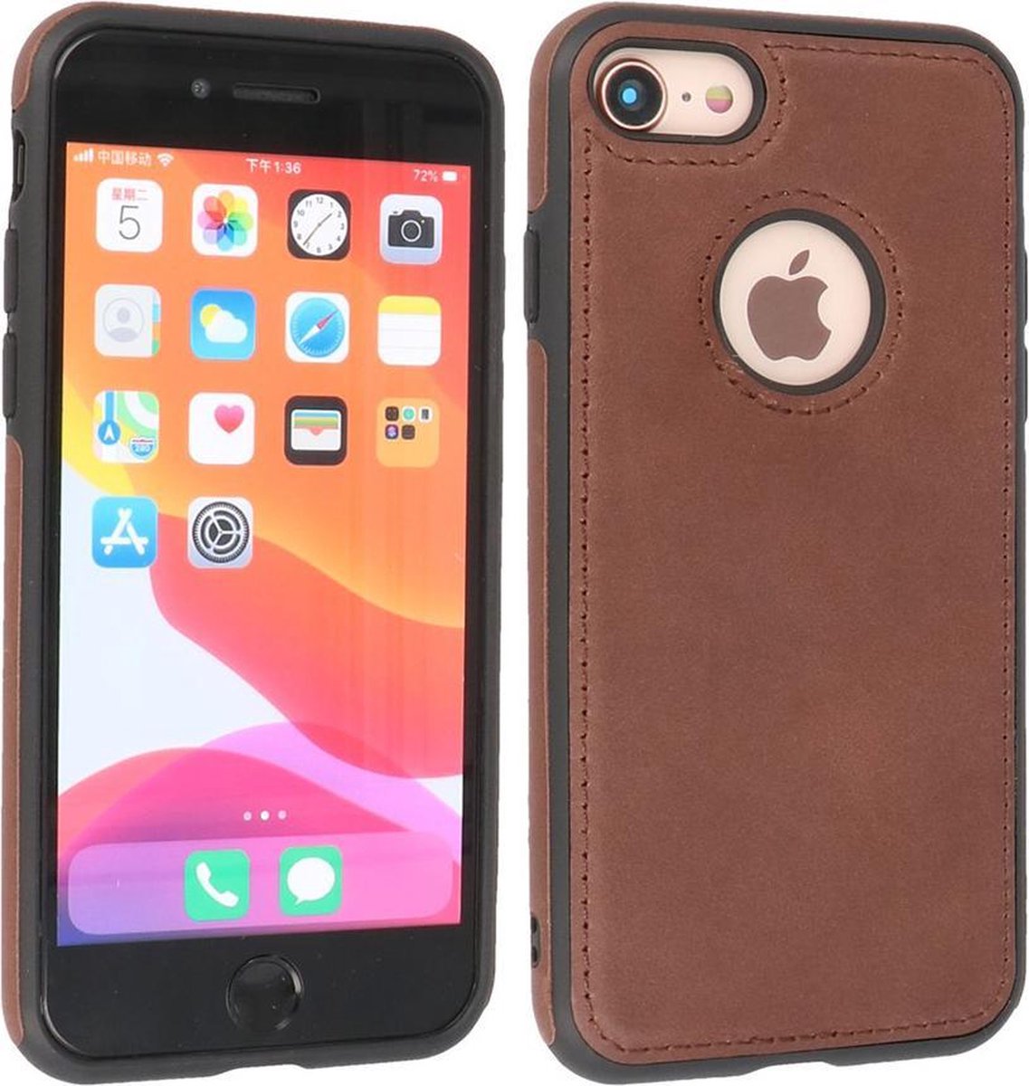 BAOHU - Lederen Hoesje Backcover - Geschikt voor iPhone SE 2020 - iPhone 8 - iPhone 7 - Mocca