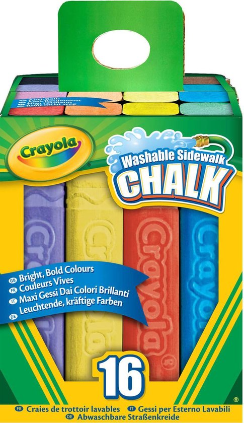 Crayola - 16 Afwasbare Stoepkrijt - Heldere kleuren - Niet-rollen vorm