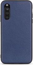 Sony Xperia 10 III Hoesje Back Cover Echt Leer Blauw