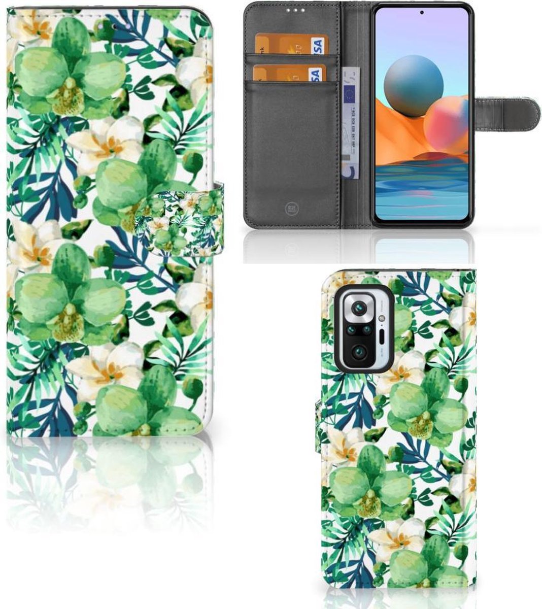 Book Case voor Xiaomi Redmi Note 10 Pro Hoesje Orchidee Groen