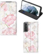 Stand Case Hoesje Cadeau voor Mama Geschikt voor Samsung Galaxy S21 FE Smart Cover Mooie Bloemen