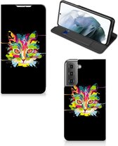 Smartphone Hoesje Geschikt voor Samsung Galaxy S21 FE Wallet Case Leuke Verjaardagscadeaus Cat Color
