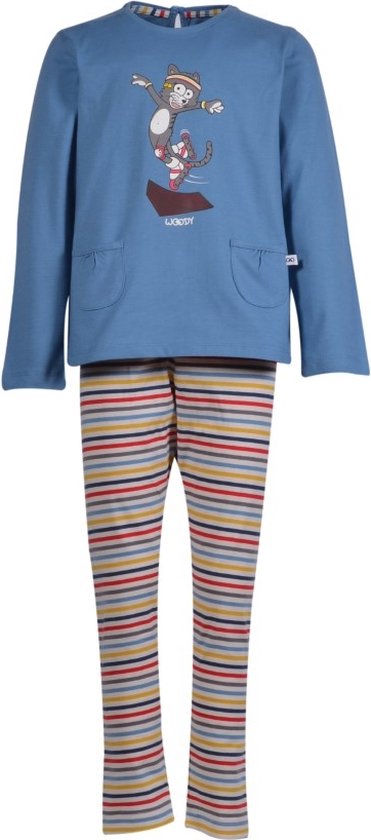 Woody Meisjes-Dames pyjama blauw - maat 128/8J | bol.com
