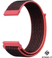 Nylon Smartwatch bandje - Geschikt voor Strap-it 22mm horlogeband nylon - snelsluiting - zwart-rood - Strap-it Horlogeband / Polsband / Armband