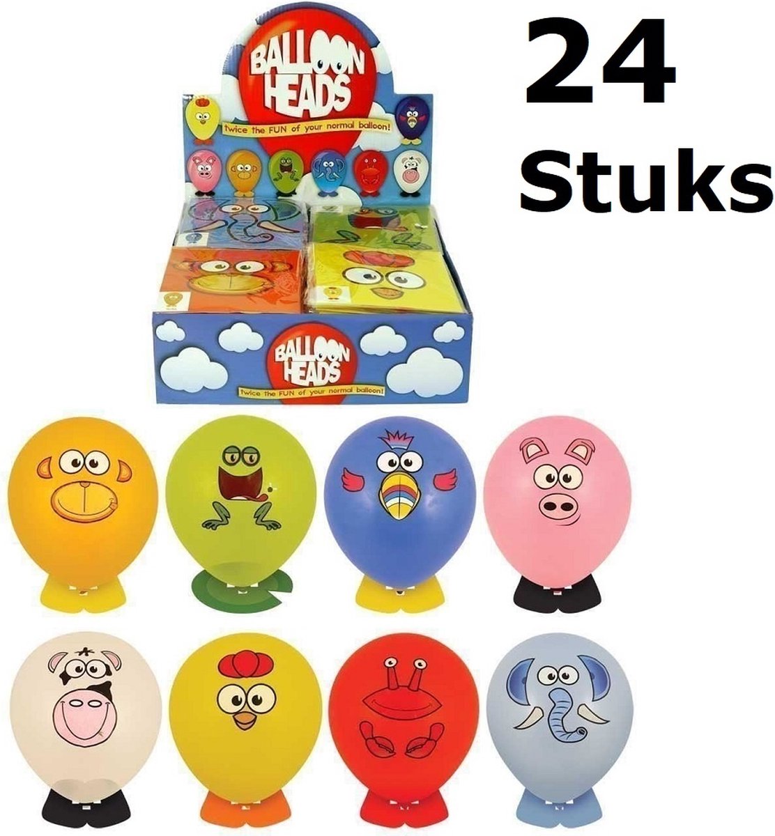 24 STUKS MIX Dieren Ballon Hoofden | Maak je eigen Dieren Ballon Hoofd | Uitdeelcadeautjes / Traktatie voor Jongens en Meisjes