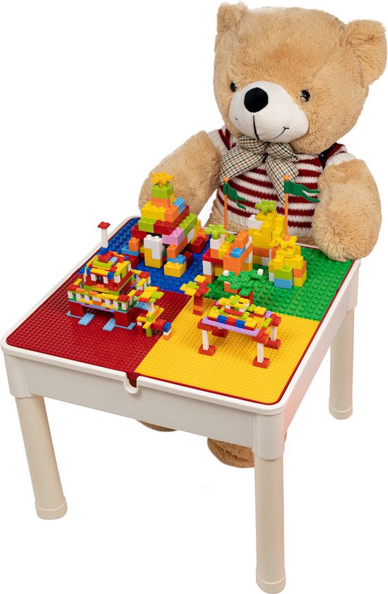 Kindertafel met 1 Stoeltje - Speeltafel met bouwplaat en vlakke kant - Geschikt voor Lego® & Duplo® Bouwstenen