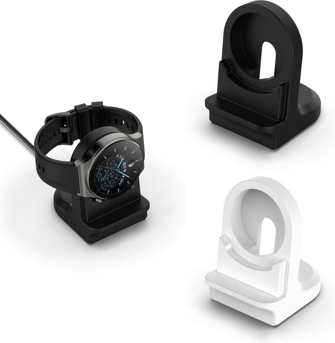 Luxe Houder Voor Huawei GT2 Pro/Watch 3/Watch 3 Pro Smartwatch - Docking Station Oplaadstation Desk Mount Standaard - Display Oplaad Dock Charger Stand - Laadstation Watch Stand Tafel/Bureau/Nachtkastje - Exclusief Oplader - Antislip - Zwart