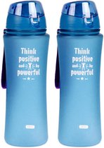 2x Sport Bidon drinkfles/waterfles Think Positive print blauw 650 Ml van Kunststof