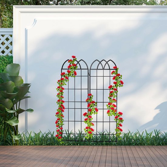 Relaxdays plantenklimrek set van 2, rankhulp, 180 x 50 cm, in de grond steken, sierlijke vormen, metaal, donkergroen Relaxdays plantenklimrek set van 2, rankhulp, 180 x 50 cm, in de grond steken, sierlijke vormen, metaal, donkergroen