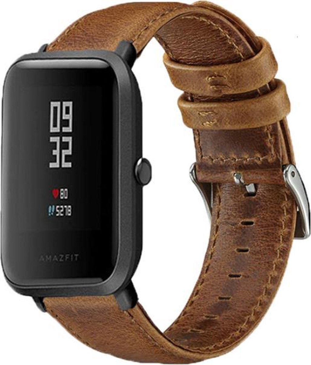 Geschikt voor Xiaomi Amazfit leren bandje - bruin - 42mm