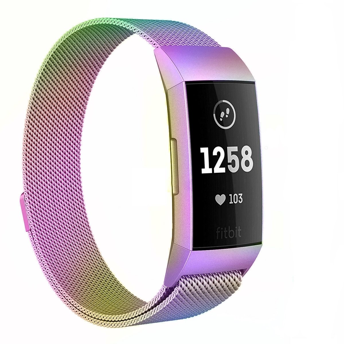 geschikt voor Fitbit geschikt voor Fitbit Charge 4 Milanese band - regenboog - Large