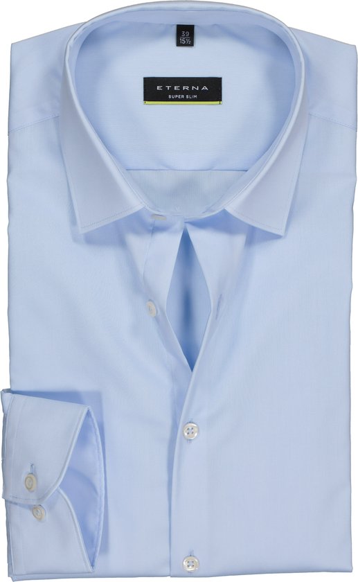 Eterna - Super Slim Fit overhemd - lichtblauw (stretch) - Strijkvrij - Boordmaat: