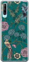 Huawei P Smart Pro hoesje - Vogels Japanse bloemen - Siliconen - Soft Case Telefoonhoesje - Bloemen - Blauw