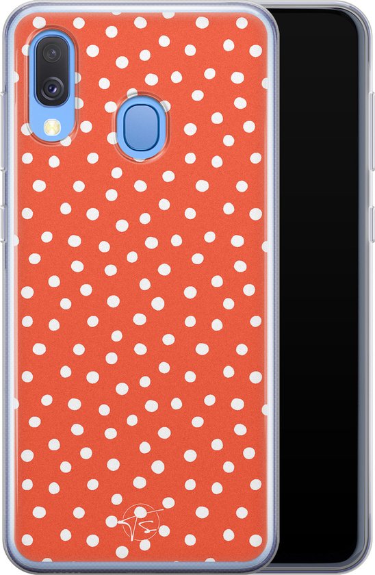 Coque Samsung A40 - Pois Oranje | Samsung Galaxy A40 | Étui en Siliconen TPU | Coque arrière pour téléphone Transparent