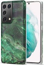 Fonu Marmer Backcase hoesje Samsung S21 Ultra - Glossy Groen