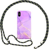 FONU Marmer Backcase Hoesje Met Koord iPhone XS Max - Paars Marmer