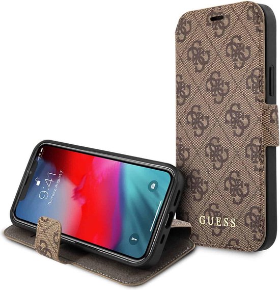 iPhone 12/12 Pro Bookcase hoesje - Guess - Effen Bruin - Kunstleer