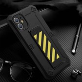 Bright Shield 3 in 1 Shockproof TPU + PC + Back Silicone Webbing beschermhoes voor iPhone 11 Pro Max (zwart geel)