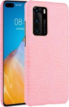 Voor Huawei P40 Shockproof Crocodile Texture PC + PU Case (roze)
