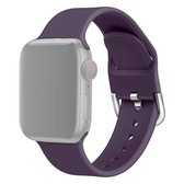 Voor Apple Watch Series 5 & 4 44mm / 3 & 2 & 1 42mm effen kleur siliconen vervangende polsband horlogeband met metalen gesp, maat: S (donkerpaars)
