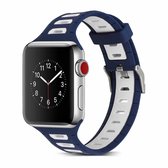 T-vorm tweekleurige siliconen horlogeband voor Apple Watch Series 3 & 2 & 1 38 mm (wit blauw)